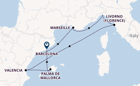 Western Mediterranean from Tarragona, Spain with the MSC Sinfonia