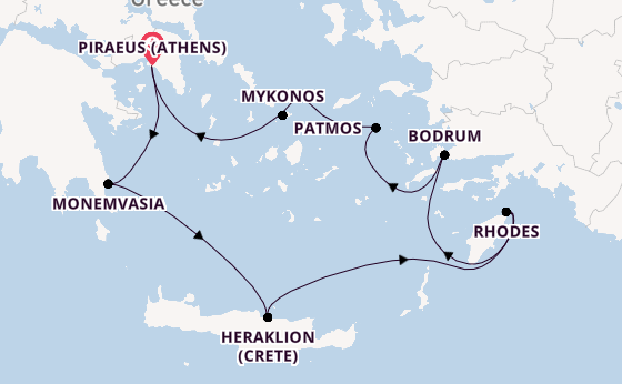 Eastern Mediterranean from Piraeus (Athens), Greece with the Azamara Onward