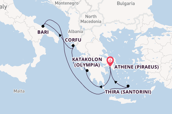 Oostelijke Middellandse Zee vanaf Athene (Piraeus), Griekenland met de MSC Orchestra