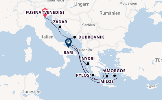 Östliches Mittelmeer ab Fusina (Venedig) auf der EXPLORA II
