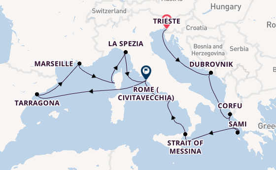 Western Mediterranean from Trieste, Italy with the Queen Elizabeth