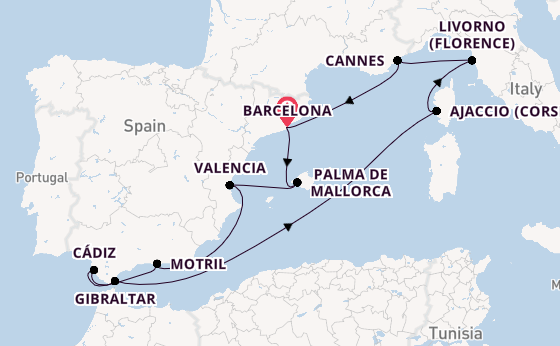 Westelijke Middellandse Zee vanaf Barcelona, Spanje met de Norwegian Dawn