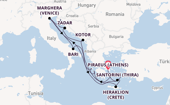 Eastern Mediterranean from Piraeus (Athens), Greece with the Costa Deliziosa