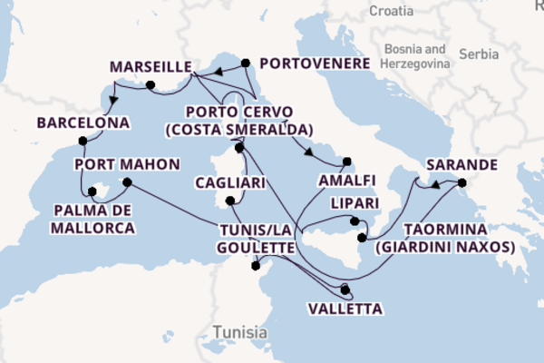 Western Mediterranean from Rome (Civitavecchia), Italy with the Seabourn Sojourn