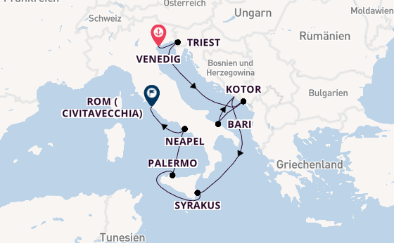 Westliches Mittelmeer ab Venedig, Italien auf der Silver Nova