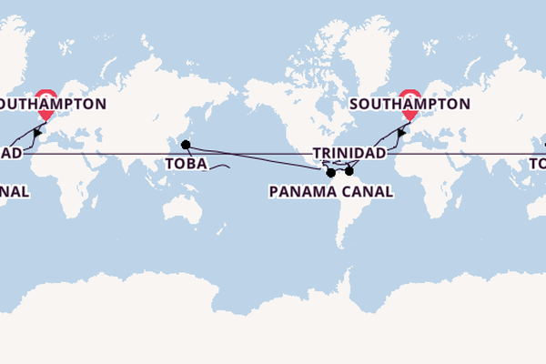 Round-the-World Trip from Southampton, England with the Aurora