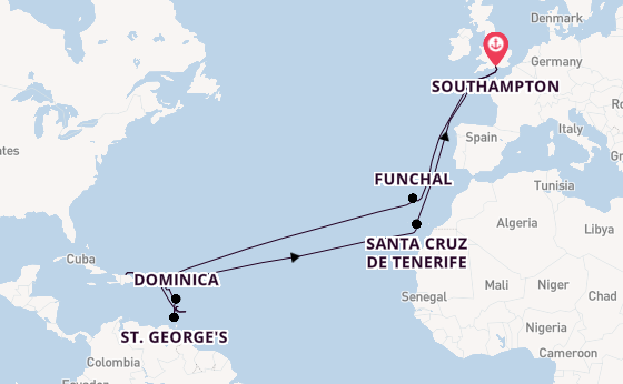 Caribbean from Southampton, England with the Queen Mary 2