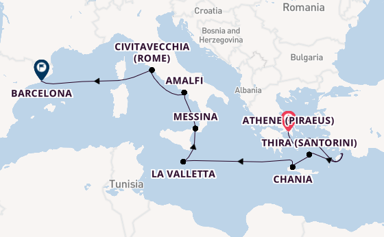Middellandse Zee vanaf Athene (Piraeus), Griekenland met de Celebrity Infinity
