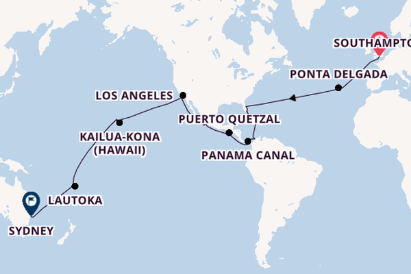 Round-the-World Trip from Southampton, England with the Queen Anne