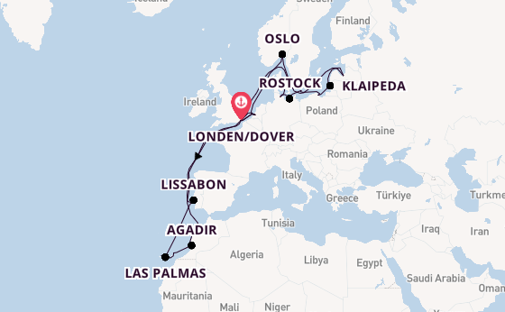 Engeland vanaf Londen/Dover, Groot-Brittannië met de Nieuw Statendam