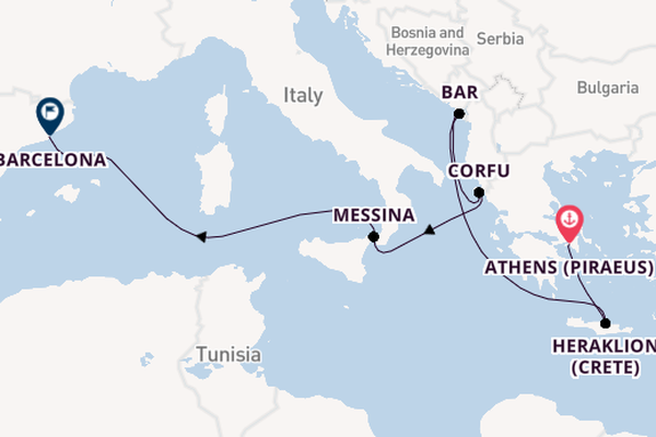 Mediterranean Sea from Athens (Piraeus), Greece with the Sun Princess
