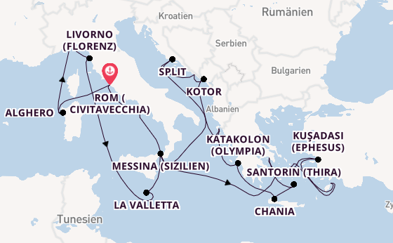 Mittelmeer ab Civitavecchia (Rom), Italien auf der Enchanted Princess