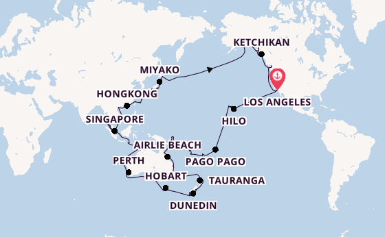 Transpacifisch vanaf Los Angeles, Verenigde Staten met de Coral Princess