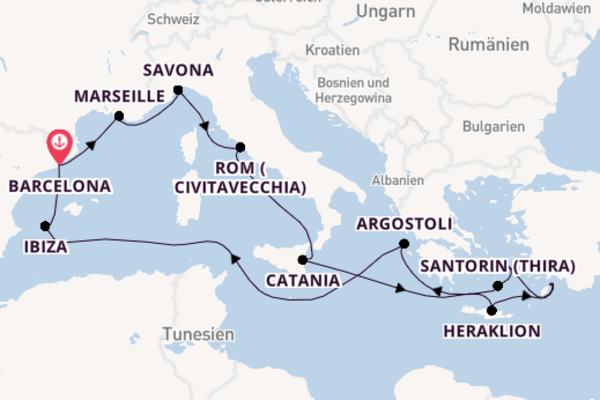 Mittelmeer ab Barcelona, Spanien auf der Costa Fascinosa