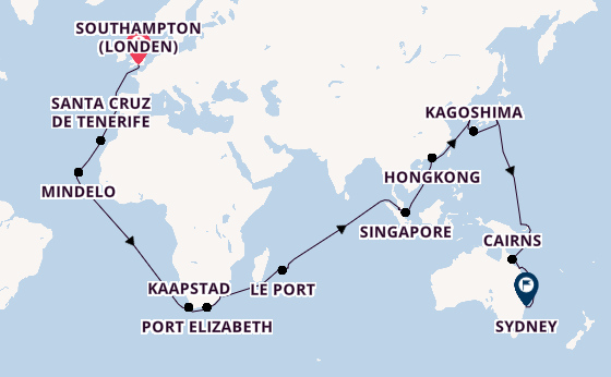 Oost-Azië vanaf Southampton (Londen), Engeland met de Queen Elizabeth