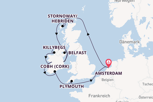 Britische Inseln ab Amsterdam, Niederlande auf der Zuiderdam