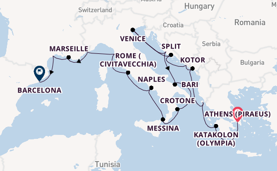 Mediterranean Sea from Athens (Piraeus), Greece with the Viking Mira