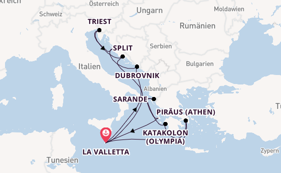 Mittelmeer ab La Valletta, Malta auf der Azura