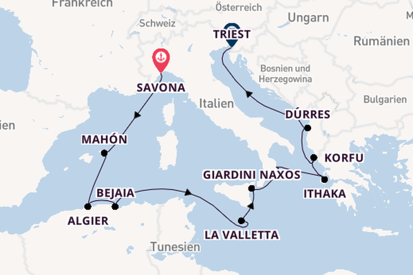 Mittelmeer ab Savona, Italien auf der Amera