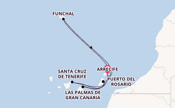 Canary Islands from Arrecife, Lanzarote, Spain with the MSC Fantasia