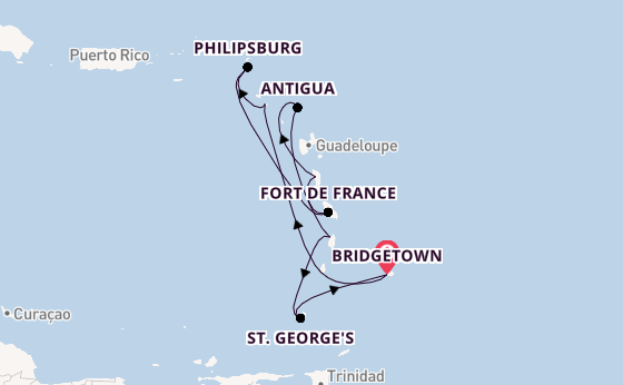 Southern Caribbean from Bridgetown, Barbados with the Iona