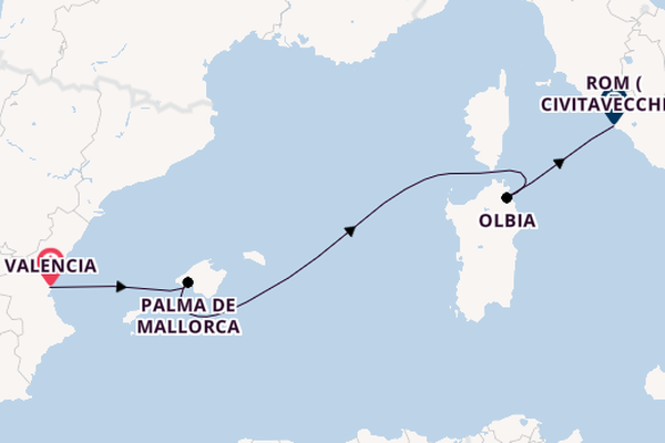 Westliches Mittelmeer ab Valencia, Spanien auf der Costa Pacifica