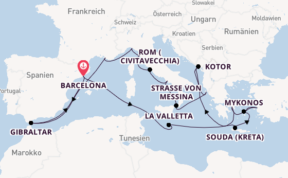 Mittelmeer ab Barcelona, Spanien auf der Oosterdam