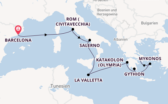 Mittelmeer ab Barcelona, Spanien auf der Allura 