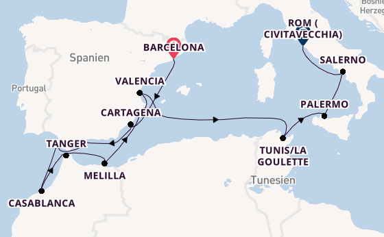 Mittelmeer ab Barcelona, Spanien auf der Allura 