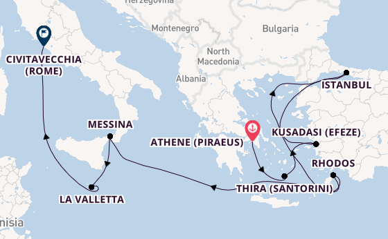 Middellandse Zee vanaf Athene (Piraeus), Griekenland met de Enchanted Princess