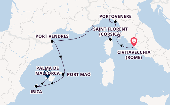 Westelijke Middellandse Zee vanaf Civitavecchia (Rome), Italië met de MS EUROPA 2