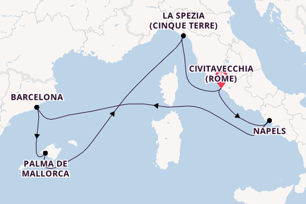 Westelijke Middellandse Zee vanaf Civitavecchia (Rome), Italië met de Legend of the Seas