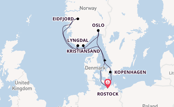 Noorwegen vanaf Rostock, Warnemünde, Duitsland met de MSC Magnifica