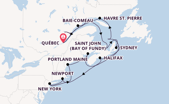 Amerikaanse Oostkust vanaf Québec, Canada met de EXPLORA III
