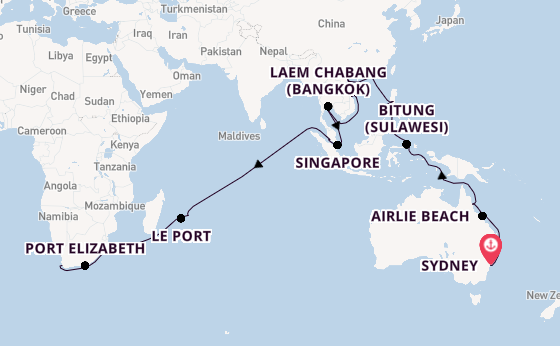 Southeast Asia from Sydney, Australia with the Queen Anne