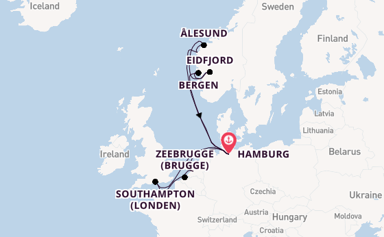 Noorwegen vanaf Hamburg, Duitsland met AIDAperla