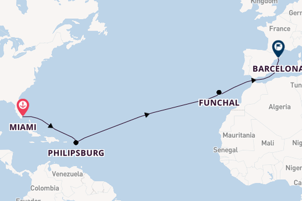 Transatlantic from Miami, Florida with the MSC Grandiosa
