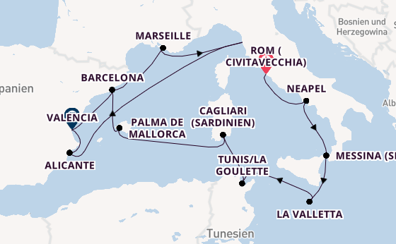 Westliches Mittelmeer ab Civitavecchia (Rom), Italien auf der Seven Seas Voyager
