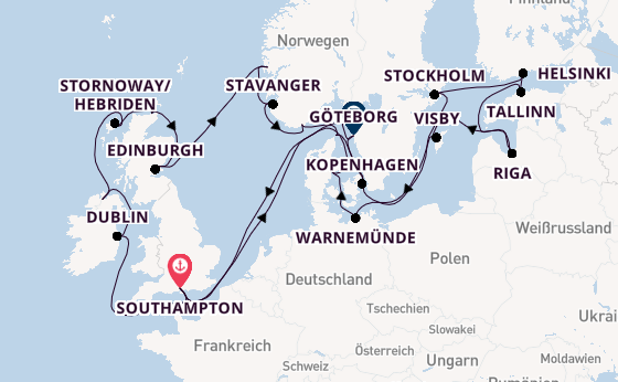 Britische Inseln ab Southampton, Großbritannien auf der Marina