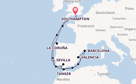 England ab Southampton, Großbritannien auf der Queen Victoria