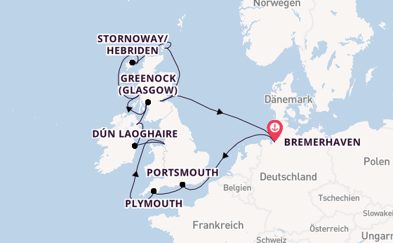 Vereinigtes Königreich ab Bremerhaven, Deutschland auf der Amadea
