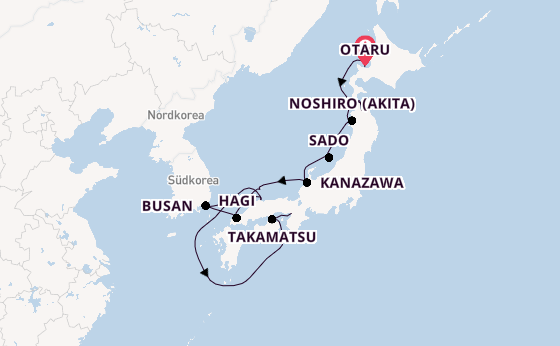Japan ab Otaru, Japan auf der Silver Cloud