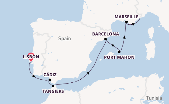 Western Mediterranean from Lisbon, Portugal with the Seven Seas Splendor
