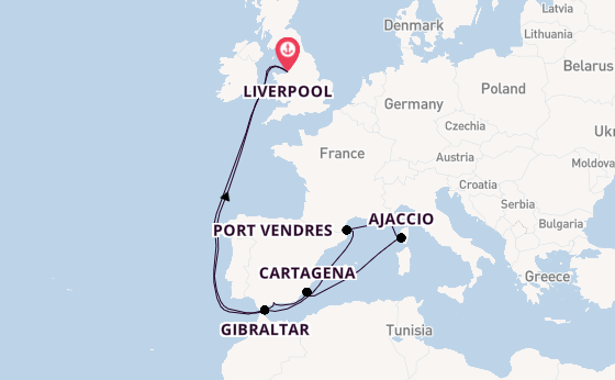 Western Mediterranean from Liverpool, England with the Borealis