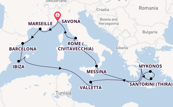 Western Mediterranean from Savona, Italy with the Costa Serena