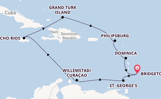 Caribbean from Bridgetown, Barbados with the Britannia 