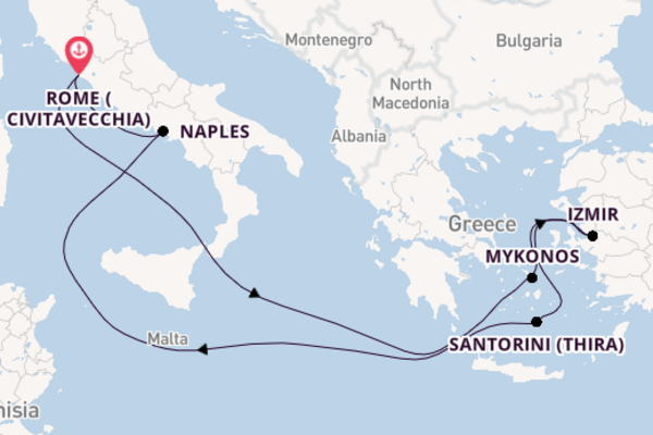 Fly Cruise To Santorini, Mykonos & Rome
