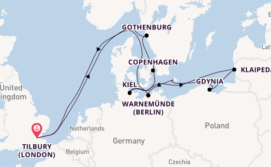 Sailing from Tilbury (London) via Copenhagen