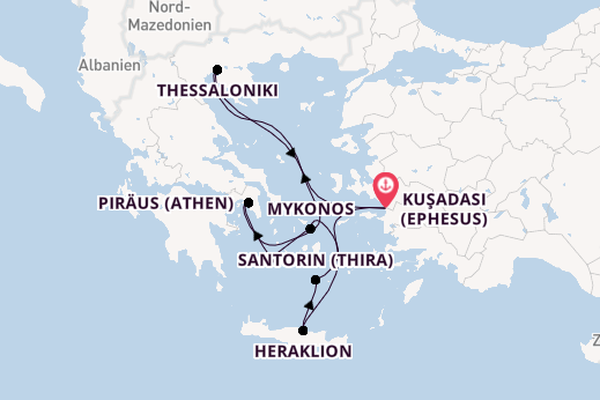 Östliches Mittelmeer ab Kuşadası (Ephesus), Türkei auf der Celestyal Journey