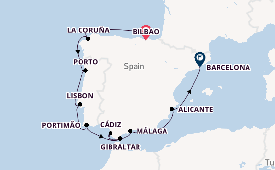 Western Mediterranean from Bilbao, Spain with the Marina